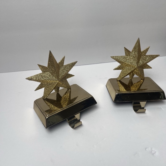 Set Of 2 Glitter Star Stocking Holder Gold Glitter Christmas Stocking Holders - Picture 4 of 12